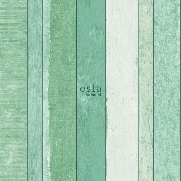 Tapete mit Holzplankenmuster in verschiedenen Grüntönen