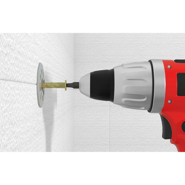 Befestigung einer Dämmstoffplatte mit einem Dämmstoffdübel und einem Akkubohrer