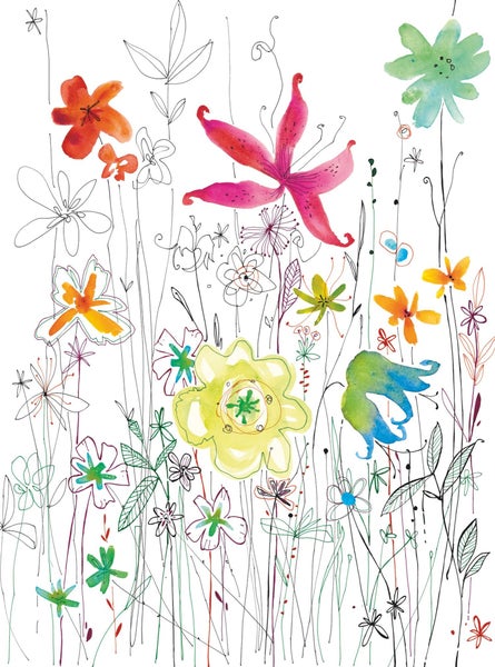 Illustration von Blumen und Gräsern