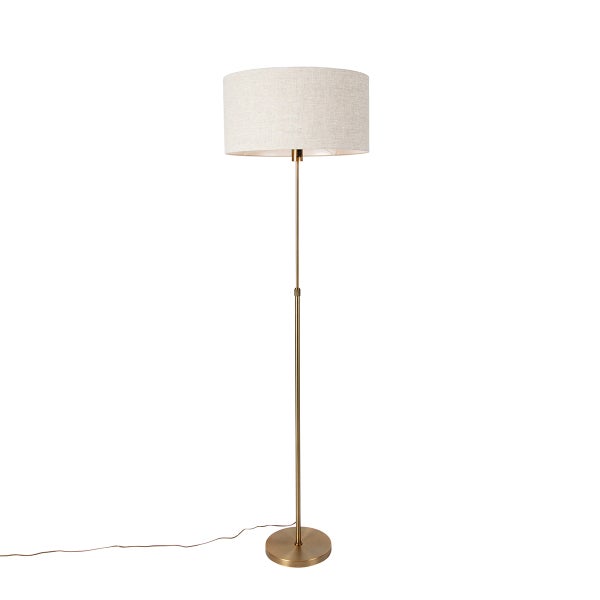 QAZQA - Design Stehlampe verstellbar bronze mit Schirm hellgrau 50 cm - Parte I Wohnzimmer I Schlafzimmer - Stahl Rund - LED geeignet E27