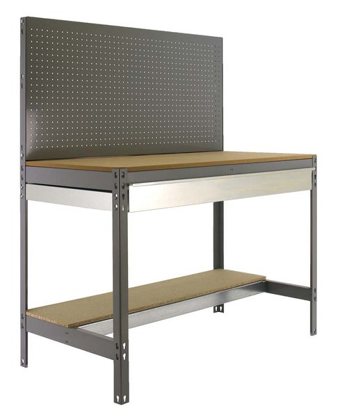 PROREGAL Werkbank Buffalo mit Werkzeugwand und Schubfach HxBxT 84 x 120 x 61 cm Traglast 600 kg Grau