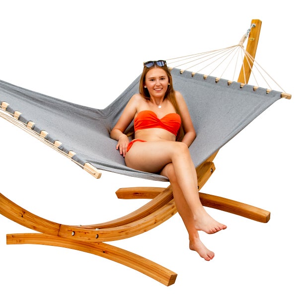 AMANKA XXL Hängematte mit Gestell - 325 cm Hängemattengestell Outdoor Holz - Hängematte Grau Outdoor Stabhängematte mit Gestell -  Hängematte für 2 - Hängematten Ständer Holz Hängematte Zwei Personen