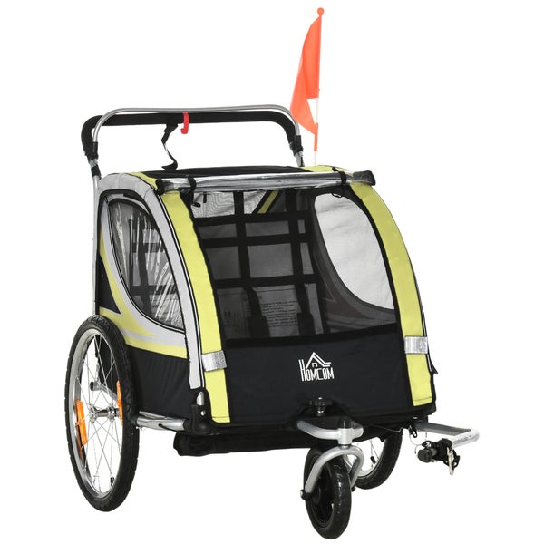 HOMCOM 2 in 1 Kinderfahrradanhänger, 142L x 75B x 101H cm, Stahl, Oxfordstoff, Gelb