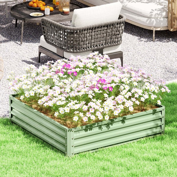 Outsunny Hochbeet, Blumenkasten, Gemüsebeet, Pflanzkasten, Kräuterbeet für Garten, Terrasse, Balkon, Stahl, Grün, 120 x 120 x 30 cm