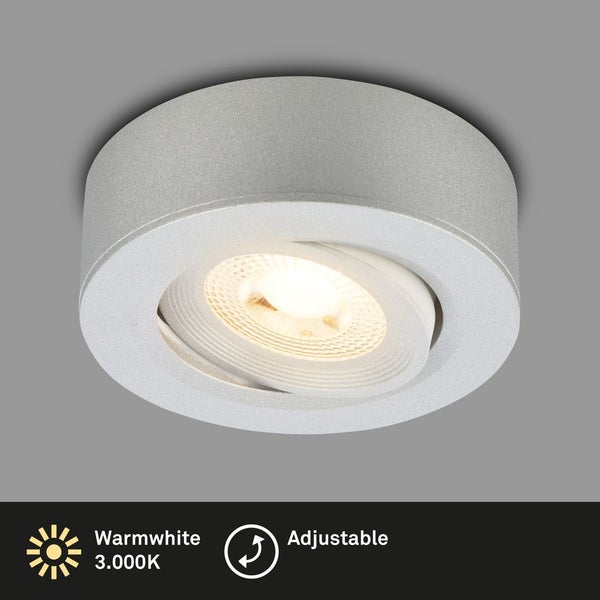 Briloner Desi 2 in 1 LED Aufbauspot und Einbaustrahler, 2 in 1 LED Aufbauspot und Einbaustrahler, Schwenkbar, Flach, Warmweißes Licht, Chrom-Matt, Ø9 x 3 cm