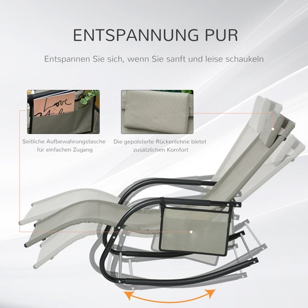 Outsunny Schaukelstuhl, Schwingsessel, 150 x 62 x 88 cm, Metall, Mesh, Schwarz+Hellgrau