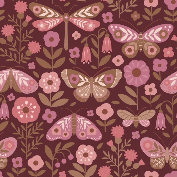 Nahtloses Muster mit Blumen, Schmetterlingen und Libellen