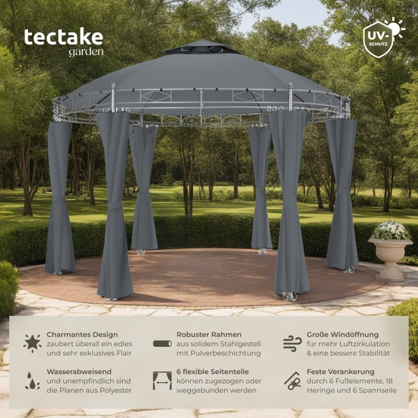 Gartenpavillon tectake Siana inklusive Spannseilen und Heringen Ø 3,5 m anthrazit
