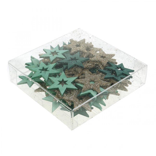 Dekosterne aus Holz in transparenter Verpackung