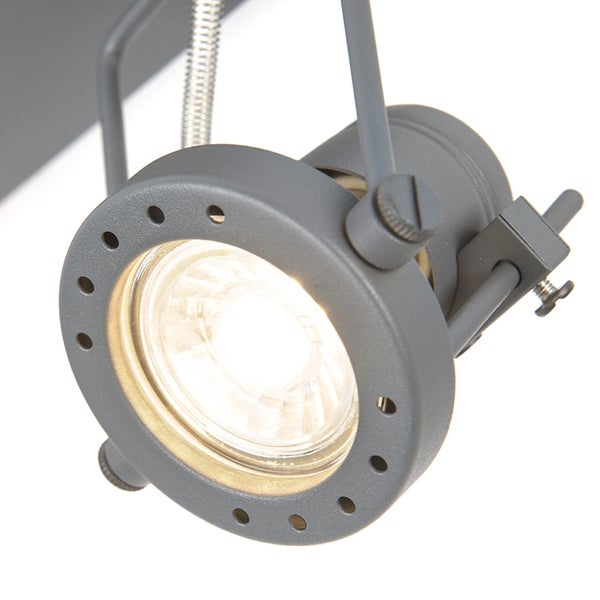 Graue Deckenleuchte mit einem Strahler im Detail