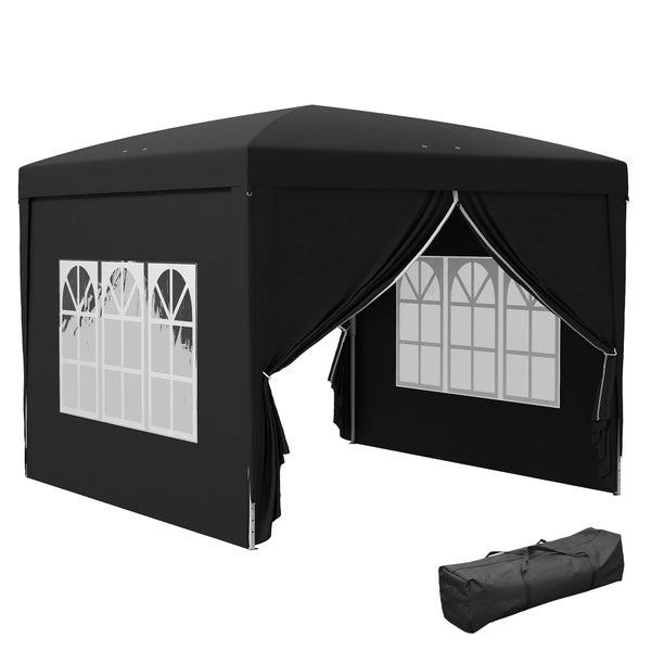 Outsunny Pavillon ca.3x3m, wasserabweisend Stabil Winterfest Pop-up Faltpavillon, UV Schutz 50+, Faltbar Partyzelt Gartenzelt mit 4 Seitenteilen Tasche Gartenpavillon für Camping Garten, Schwarz
