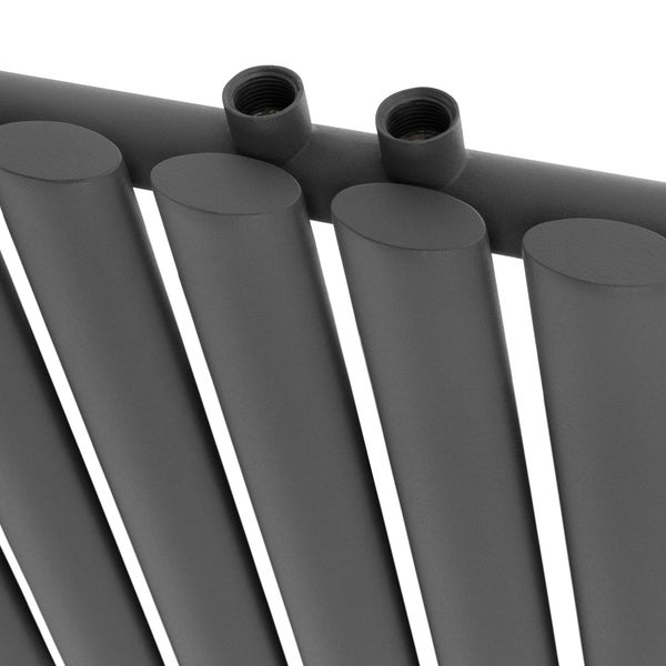 ML-Design Paneelheizkörper 600x780 mm Anthrazit Einlagig, Badheizkörper Oval Horizontal Designheizkörper Seitenanschluss, mit Anschlussarmatur Universal Eck- und Durchgangsform Multiblock Thermostat
