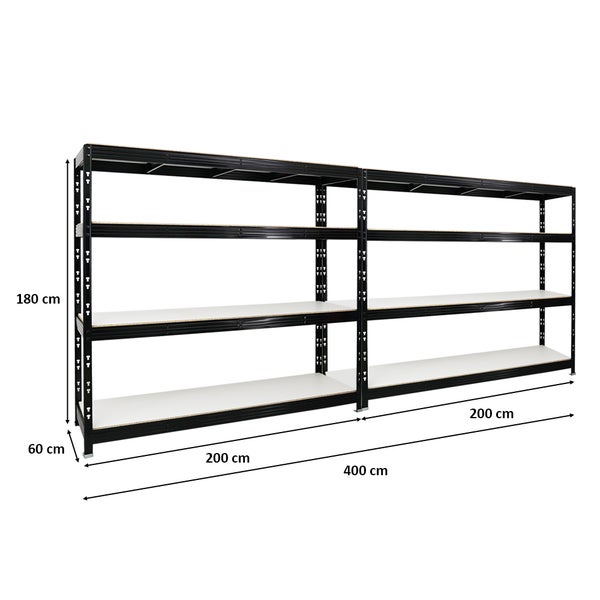 PROREGAL Mega Deal 2x Profi Schwerlastregal Rhino HxBxT 180 x 200 x 60 cm 4 Melamin-Ebenen 16mm Fachlast 500 kg Schwarz