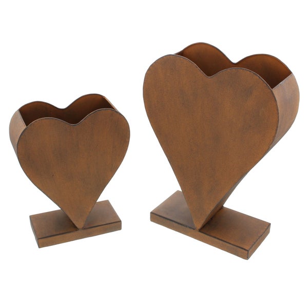 FRANK FLECHTWAREN | Pflanzer Rostherz, stehend, 2er Set, METALL, 19 x 7 x 24 cm, 23 x 10 x 32 cm