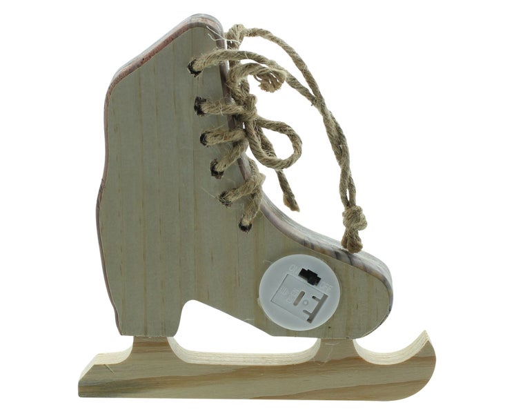 FRANK FLECHTWAREN | LED-Schlittschuh Sternchen, 16,5 x 15 x 2,5 cm, BUCHE, ACRYL, JUTE,