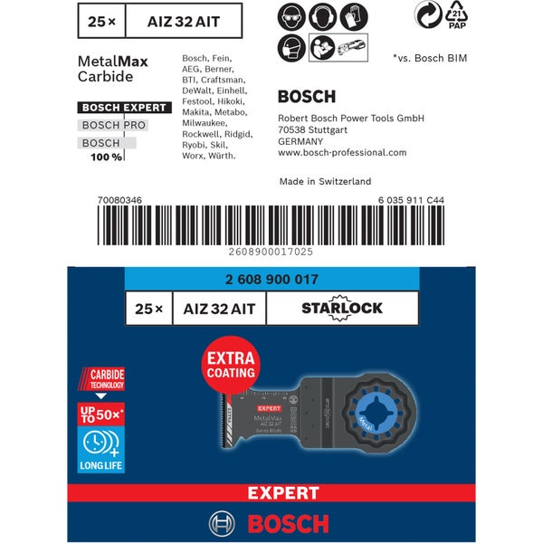 Bosch Expert MetalMax Carbide AIZ 32 AIT oszillierende Sägeblätter, 25 Stück