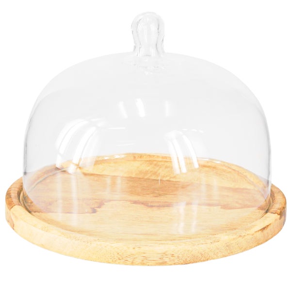 Glasglocke auf Holztablett