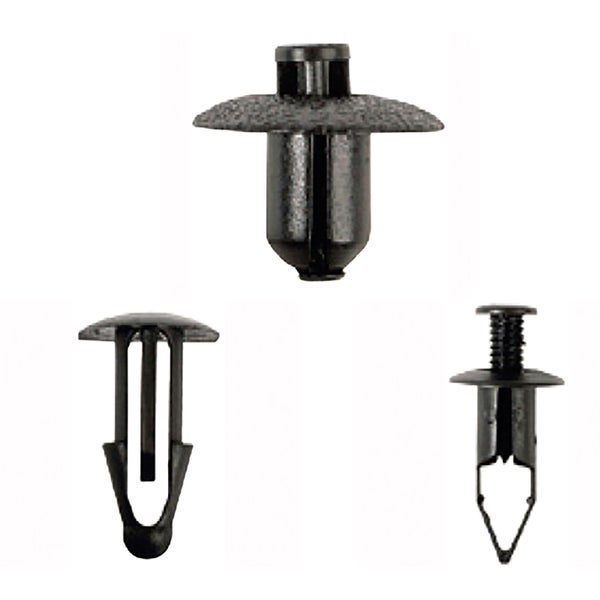 Drei Befestigungsclips aus Kunststoff