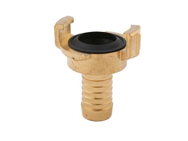 Schlauchkupplung aus Messing mit Schlauchtülle für Gartenschläuche.