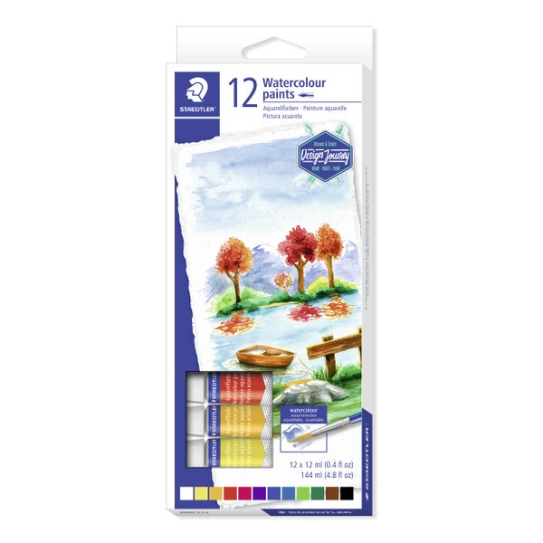 Staedtler Aquarellfarben-Set mit 12 Tuben zu je 12 Millilitern für künstlerisches Malen.