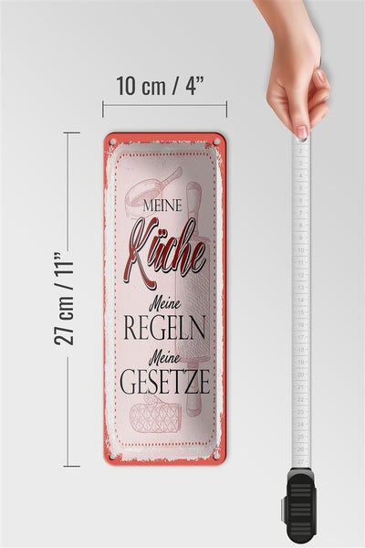 Blechschild Spruch Meine Küche meine Regeln 10x27cm Dekoration