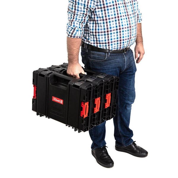 PROREGAL QBRICK Werkzeugkasten Pro Toolbox HxBxT 32 x 45 x 13 cm 11 Liter Mit Deck & Teleskopgriffe Mit Klemmverschlüsse Metall Schwarz
