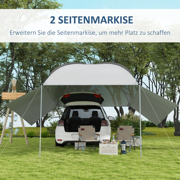 Outsunny Heckzelt Auto Autozelt Wasserdichtes Auto Markisen Zelt inkl. Stahlgestell, Regenschutz, Sonnenschutz, Leichte Tragbare für Lkw, Wohnmobil, Van, Outdoor Camping Reisen, 3 x 2,6 x 2,3-2,6 m