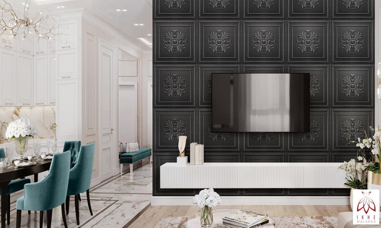 3D Wandpaneel 50x50 cm – PVC Kunststoff in realistischer 3D Optik – Wappen Klassiker Desing D50 Schwarz
