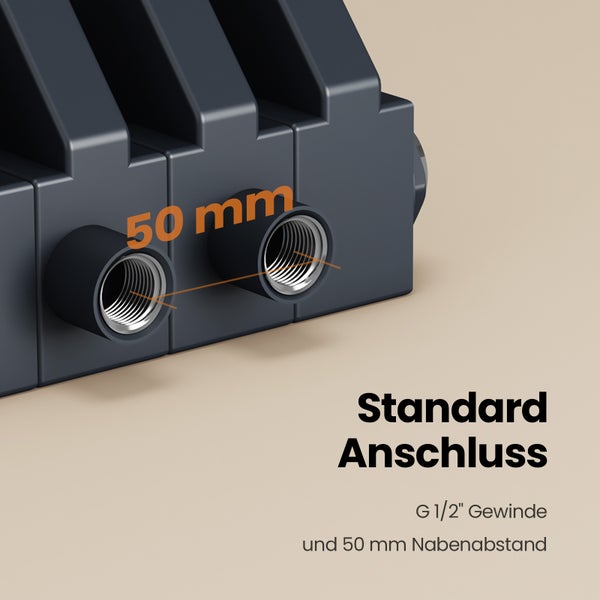 EMKE Badheizkörper 348 x 1800 mm 1611 W, Designheizkörper, Warmwasserbetrieb, Anschluss unten, Vertikaler Flachheizkörper, Handtuchheizkörper, D-Rohr-Design, Zentralheizung, für Bad & WC, Anthrazit