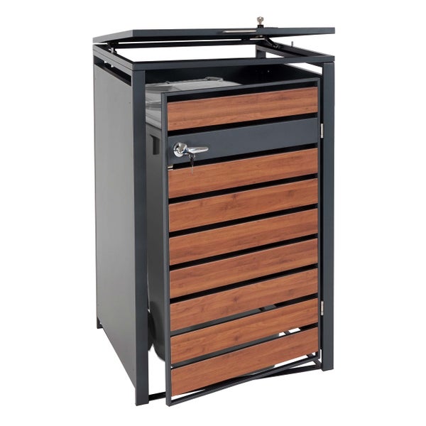 Zeitungsbox aus Metall mit Holzoptik