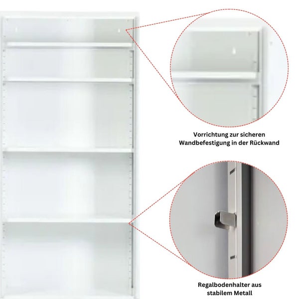 PROREGAL Stahlschrank Bee 6 Fachböden HxBxT 195 x 92 x 60 cm Pulverbeschichtetes & Verstärktes Fachbodenmaterial Weiß & Schwarz