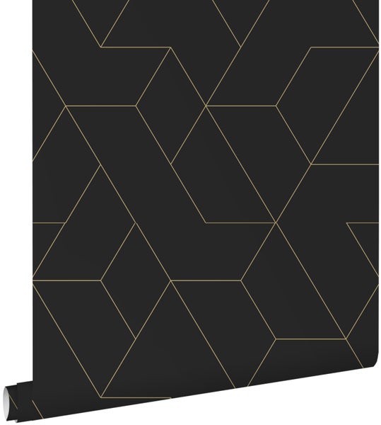 ESTAhome Tapete grafische Linien Schwarz und Gold - 50 x 900 cm - 139945