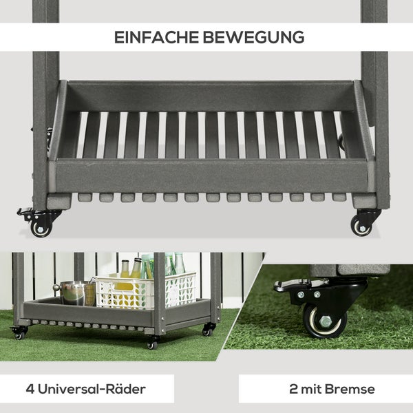Outsunny Servierwagen, 87 x 50 x 80cm, HDPE, Dunkelgrau