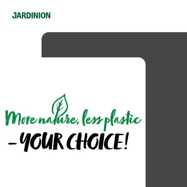 Jardinion Logo mit dem Slogan Mehr Natur, weniger Kunststoff - Deine Wahl.
