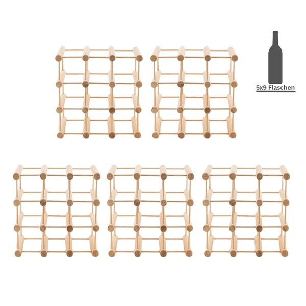 PROREGAL Modulares Weinregal Vinotega Mod HxBxT 36 x 36 x 24 cm 5 x  9 Flaschen Massives Kiefernholz Natur