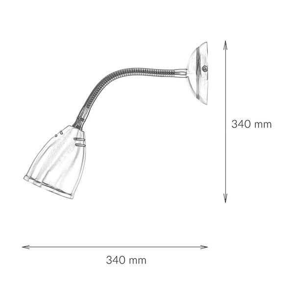 Wandleuchte mit flexiblem Arm, Abmessungen 340 mm
