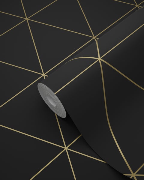 Rolle schwarze Tapete mit goldenem geometrischem Muster