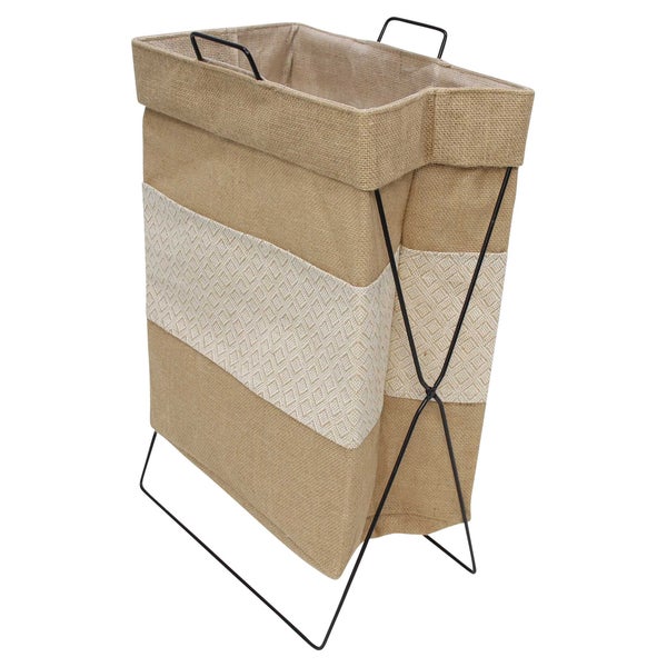 FRANK FLECHTWAREN | Falt-Wäschekorb Raute, 40 x 25 x 60 cm, JUTE, TEXTIL, METALL, KUNSTSTOFF