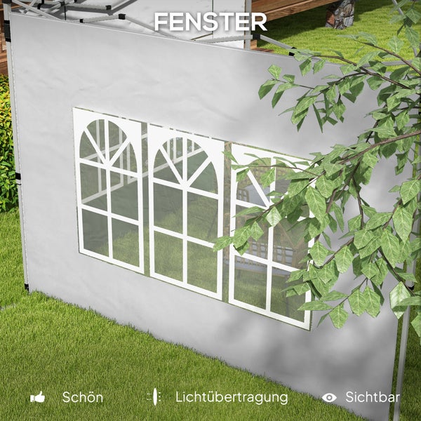 Seitenwand für Pavillon mit drei bogenförmigen transparenten Fenstern für Lichtdurchlass und Sichtbarkeit im Garten.