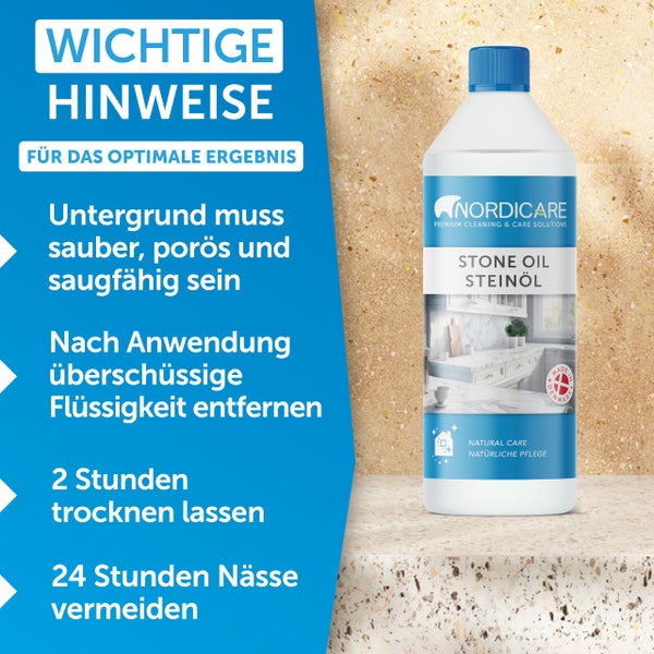 Nordicare Steinöl & Pflegemittel 1L für Naturstein I Universal Stein Öl Farbvertiefer für offenporigen Granit, Schiefer & anderen Stein I Schieferöl, Stein Reiniger