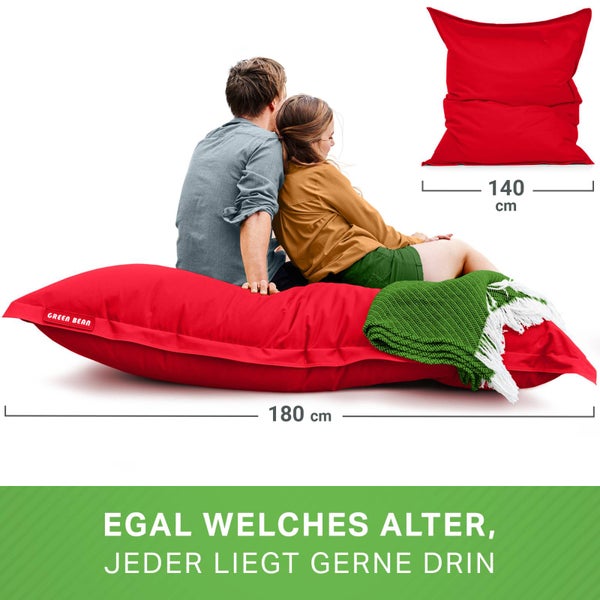 Green Bean Sitzsack XXL 140x180cm 380 Liter Kinder & Erwachsene Bean Bag EPS Perlen Füllung Riesensitzsack Groß Draußen Outdoor Liegekissen Waschbar Wetterfest Lounge Sitzkissen Bodenkissen Rot