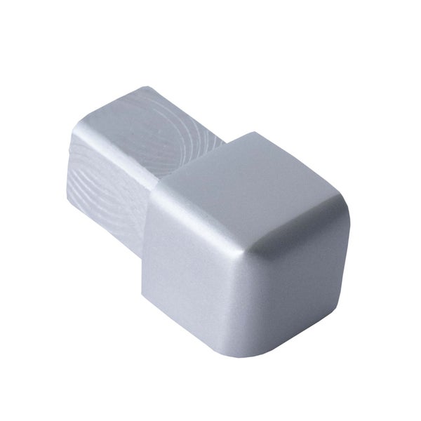 Quadratische Endkappe für Profile in Metalloptik mit abgerundeter Ecke.