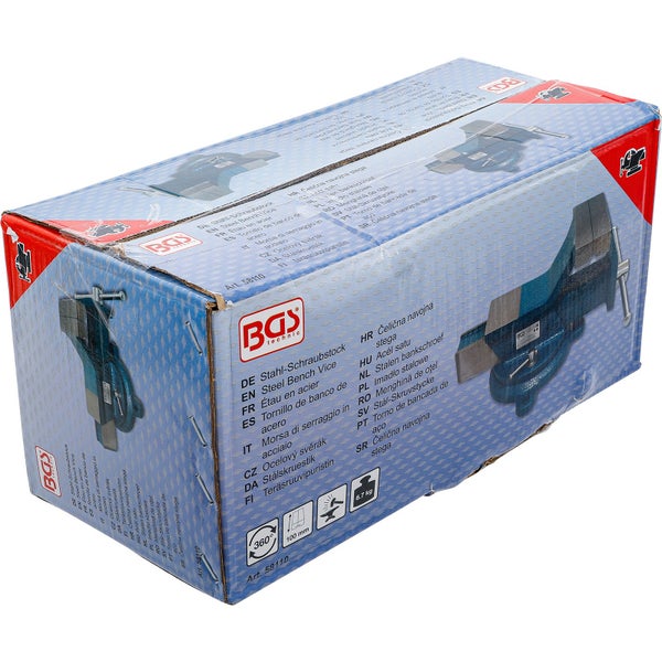 Verpackung eines Stahl Schraubstocks