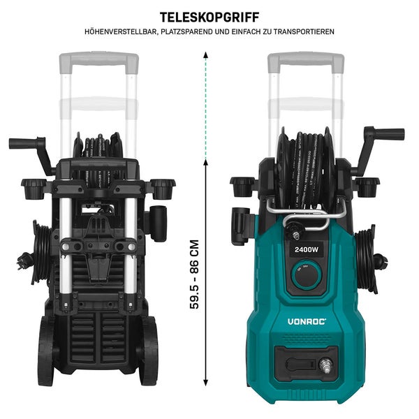 Hochdruckreiniger mit Teleskopgriff und Höhenverstellung, 59,5 bis 86 cm