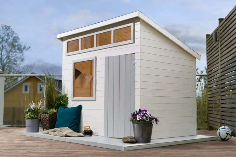 Polhus Alpholz Spielhaus Lilly Kinderspielhaus aus Holz, Kinderhaus mit 45 mm Wandstärke Holzhaus Kinder, Naturbelassen 1,8x1,2m