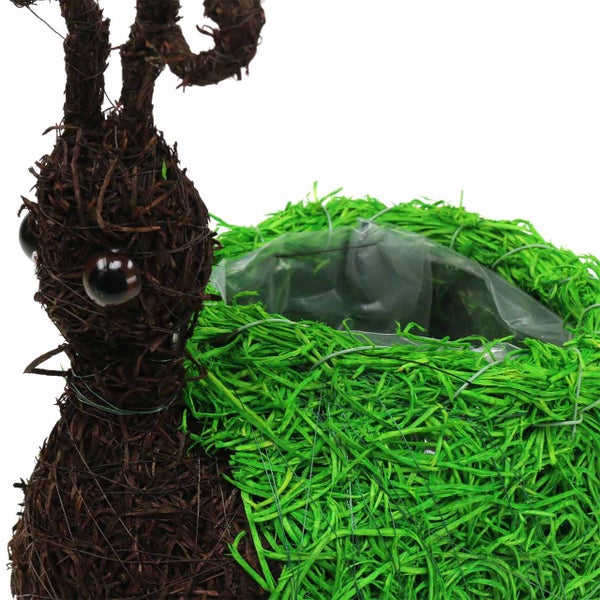 Dekorative Pflanzschale in Form einer Schnecke aus natürlichen Materialien