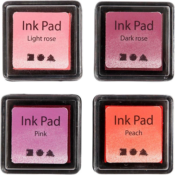 Creativ Company  Stempelkissen, H 2 cm, Größe 3,5x3,5 cm, Pfirsich, Pink, Hellrosa, Dunkelrosa, 4 Stk