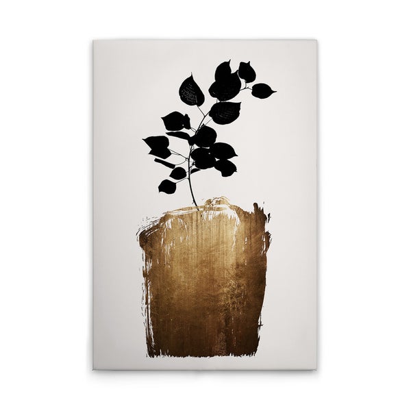 Dekoratives Wandbild mit Pflanzenmotiv und goldfarbenem Hintergrund