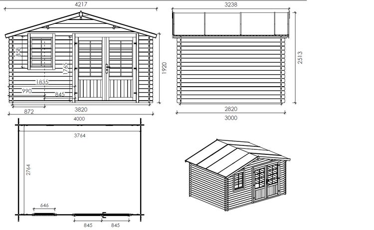 Gartenhaus, Gerätehaus 12m2 - 4x3m - 28mm - Imprägniert