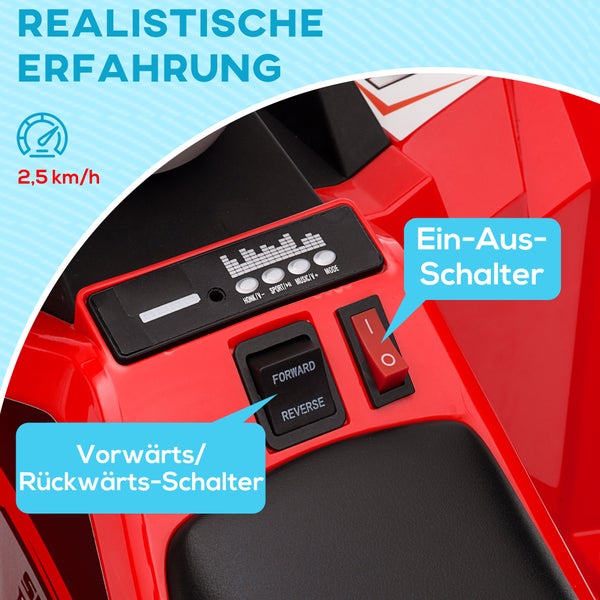 HOMCOM Kinder Elektro-Quad 6V Kinderquad,mit Anhänger für Kinder 1,5-3 Jahre, 2,5 km/h, 106 x 41,5 x 48,5 cm, Metall, Rot